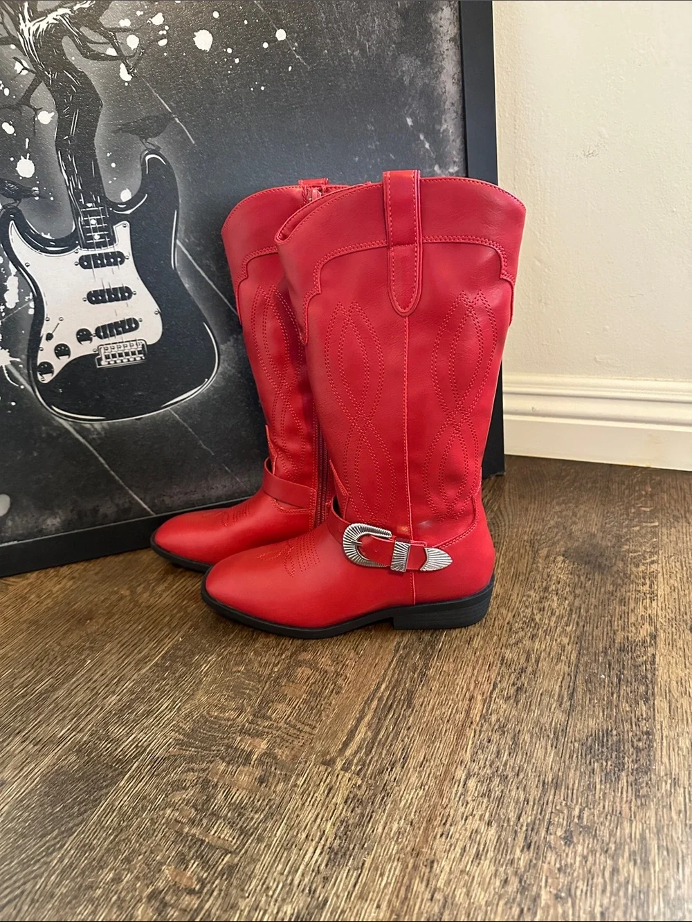 Red Western-Style Girls Boots with Silver Buckle by Dolce Vita